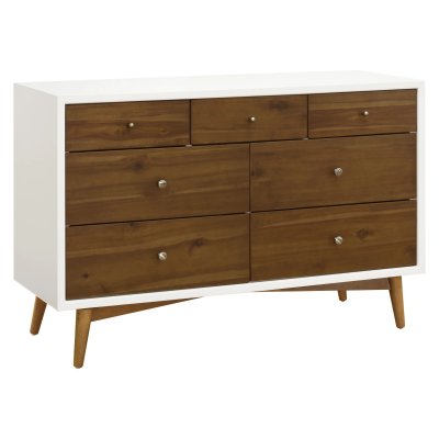 Babyletto Palma 7 Drawer Double Dresser - Warm White With Natural Walnut